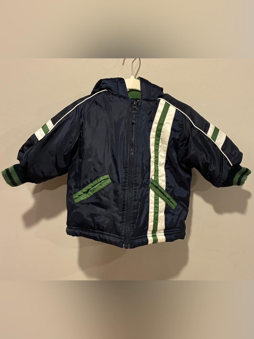 Vintage Greendog Toddler Boys Navy Blue Green Racing Stripe Winter Jacket 12M